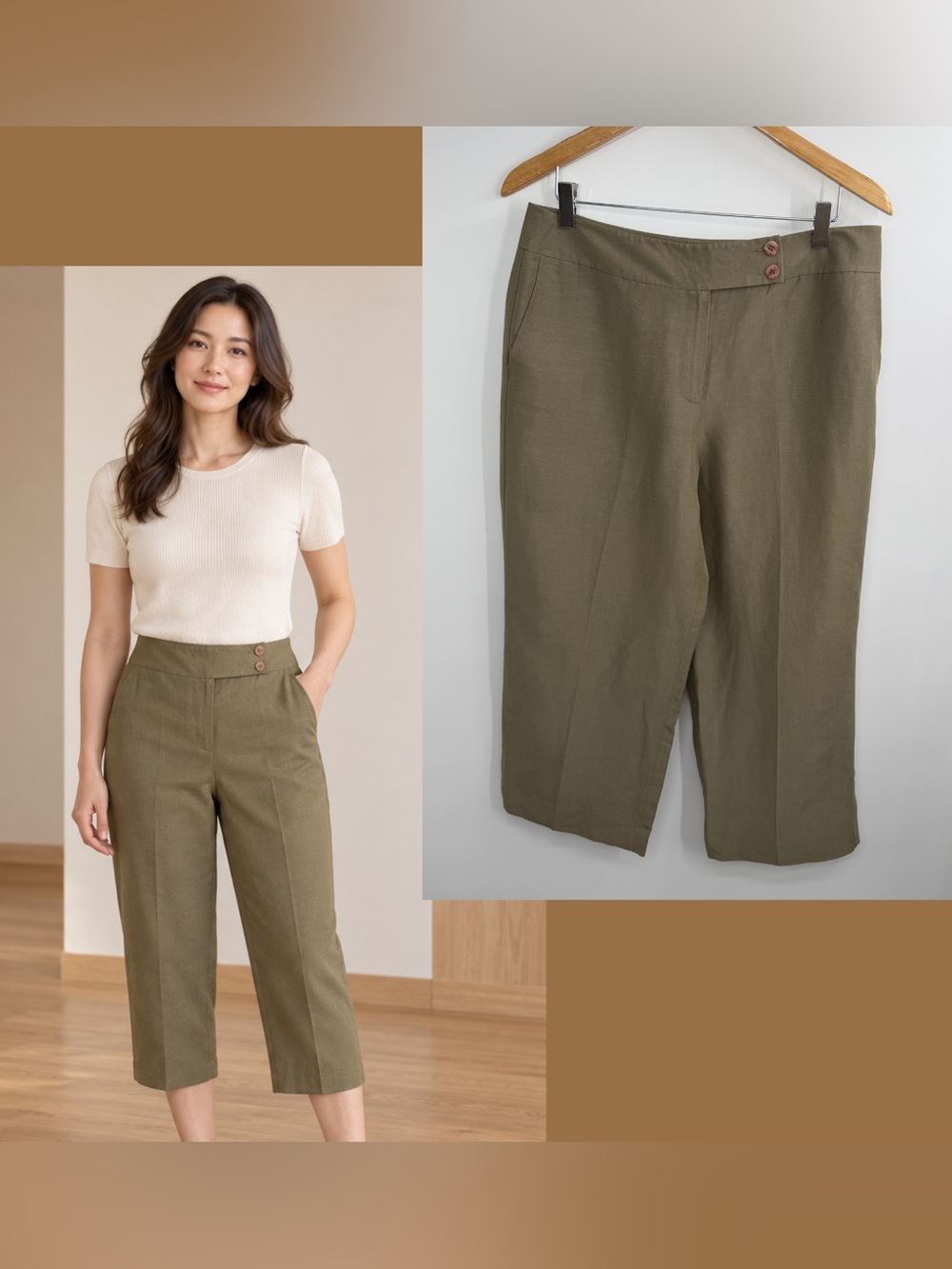 Talbots Linen Silk Olive Green Capri Pants